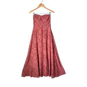 Lulus Strapless Rusty Rose Floral Burnout Maxi Dress Small A-Line Formal Slit